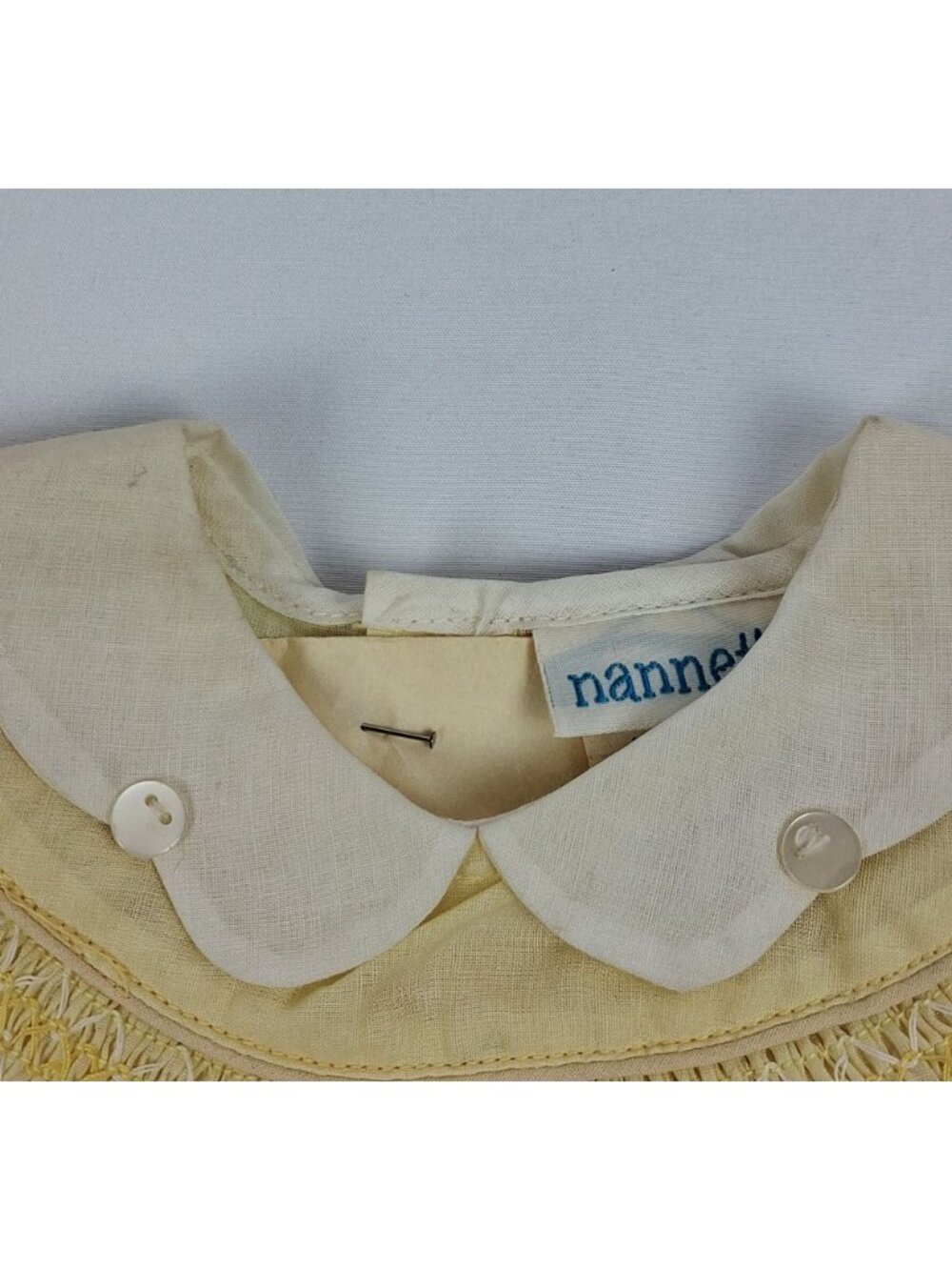 VTG 1950's Nannette Yellow Baby Dress Peter Pan Collar & Embroidered Kitten Acce - Picture 10 of 12